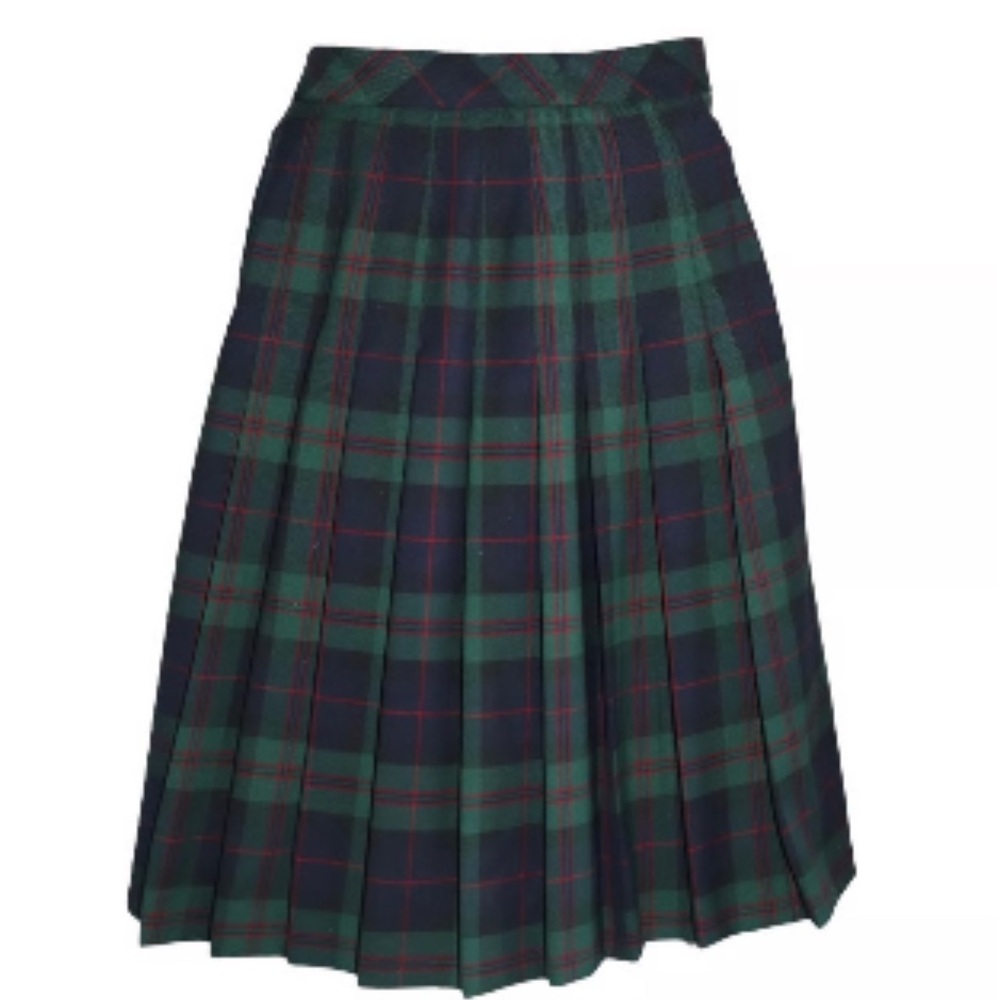 Brooks Brothers Green and Navy Plaid A-Line Skirt